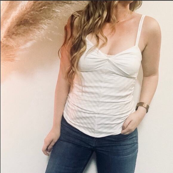 NEW ANTHROPOLOGIE Ella Moss White Striped Layering Lined Bust Tank Top Shirt M - Picture 1 of 9